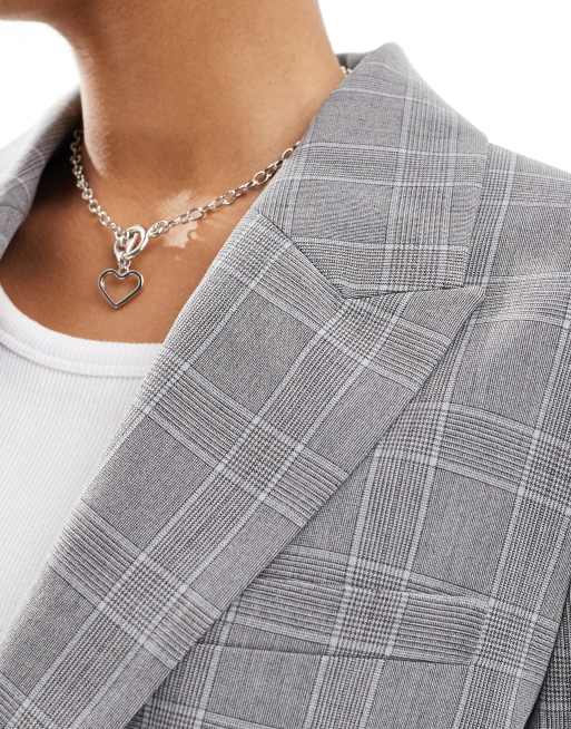 Bershka – Marynarka oversize w męskim stylu w szarą kratę, część zestawu, 4 z 4