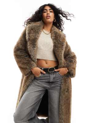 Bershka maxi faux fur coat in brown