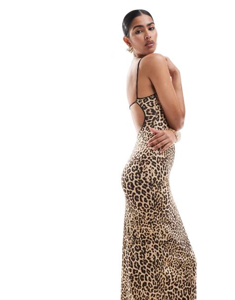 Bershka - Maxi jurk met luipaardprint en contrasterende bandjes - view 1