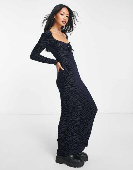 Bershka - Maxi jurk met mesh detail en zebraprint in zwart , 4 van 4
