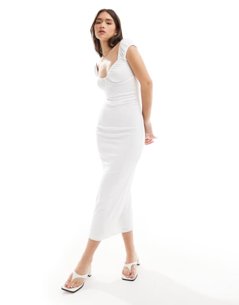Bershka - Maxi-melkmeisjesjurk in ecru - view 1