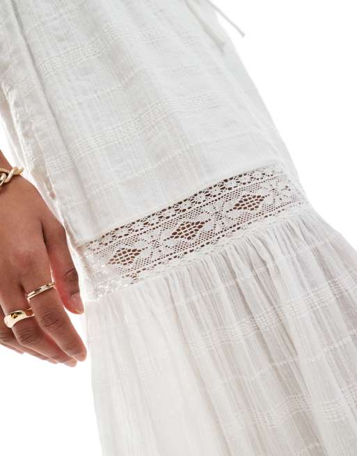 Bershka - Maxi rok met stroken, kant en borduursels in wit, 5 van 5
