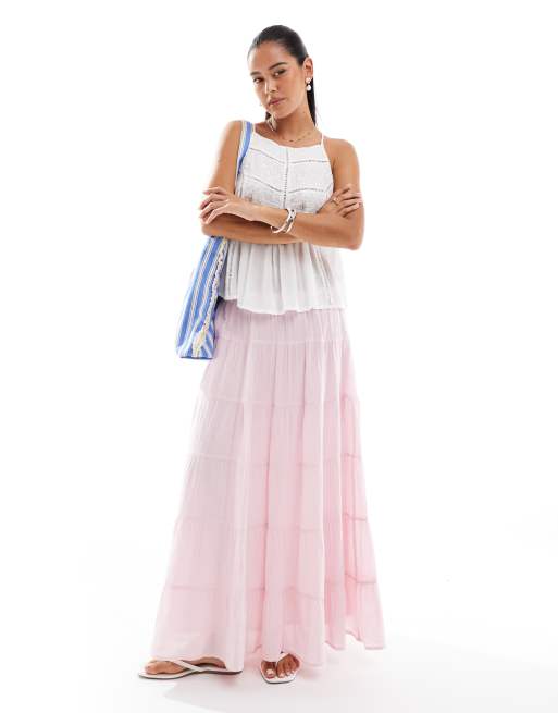 Bershka - Maxi rok van kaasdoek met stroken in roze