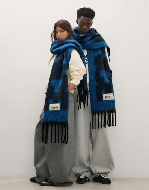 Bershka maxi sciarpa con lettering blu - view 1