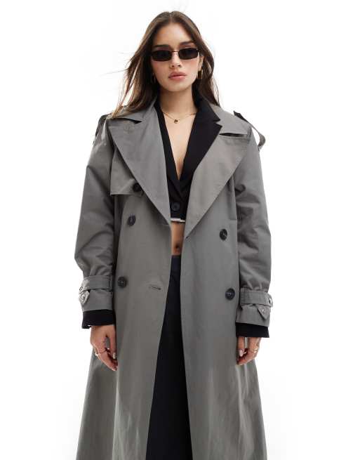 Bershka maxi trench coat in grey