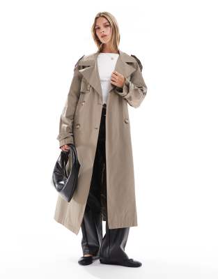 Bershka - Maxi-Trenchcoat in Khaki-Grün