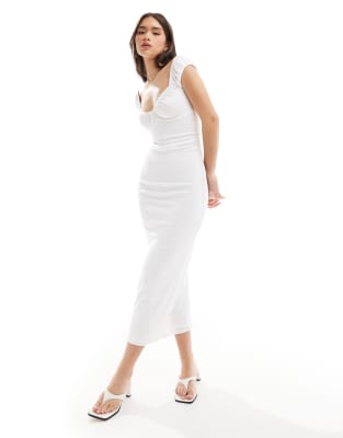 Bershka - Maxikleid im Milchmädchen-Design in Ecru-Neutral