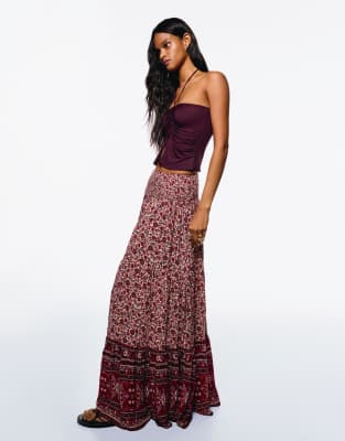 Bershka - Maxirock in Rosa mit Boho-Print