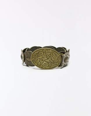 Bershka - Medaillon-Gürtel in Khaki-Grün