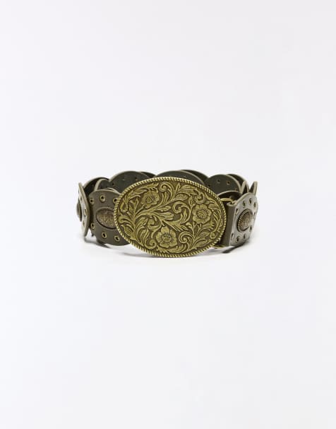 Bershka Medallion belt in khaki - view 1