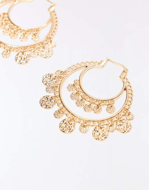 Bershka Medallion earrings in gold, 2 of 4