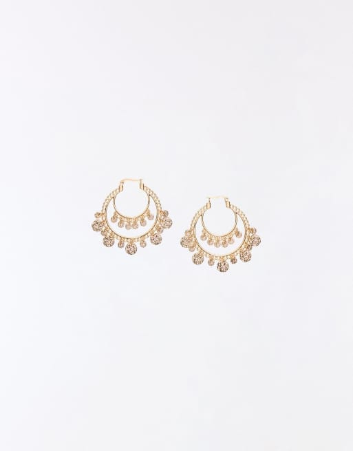 Bershka Medallion earrings in gold, 3 of 4