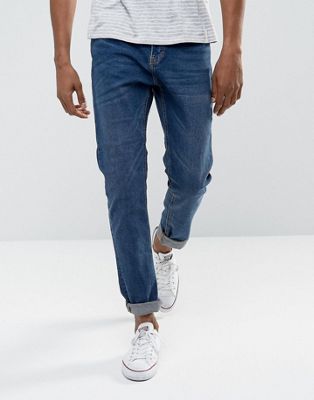 Bershka – Medelljusa slim jeans-Blå