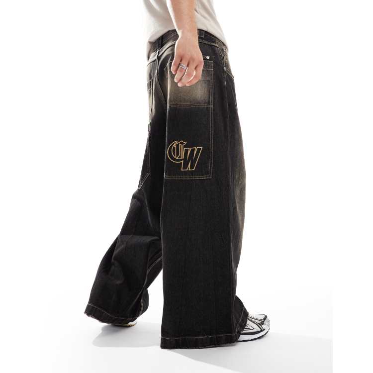Bershka mega baggy fit jeans in washed black | ASOS