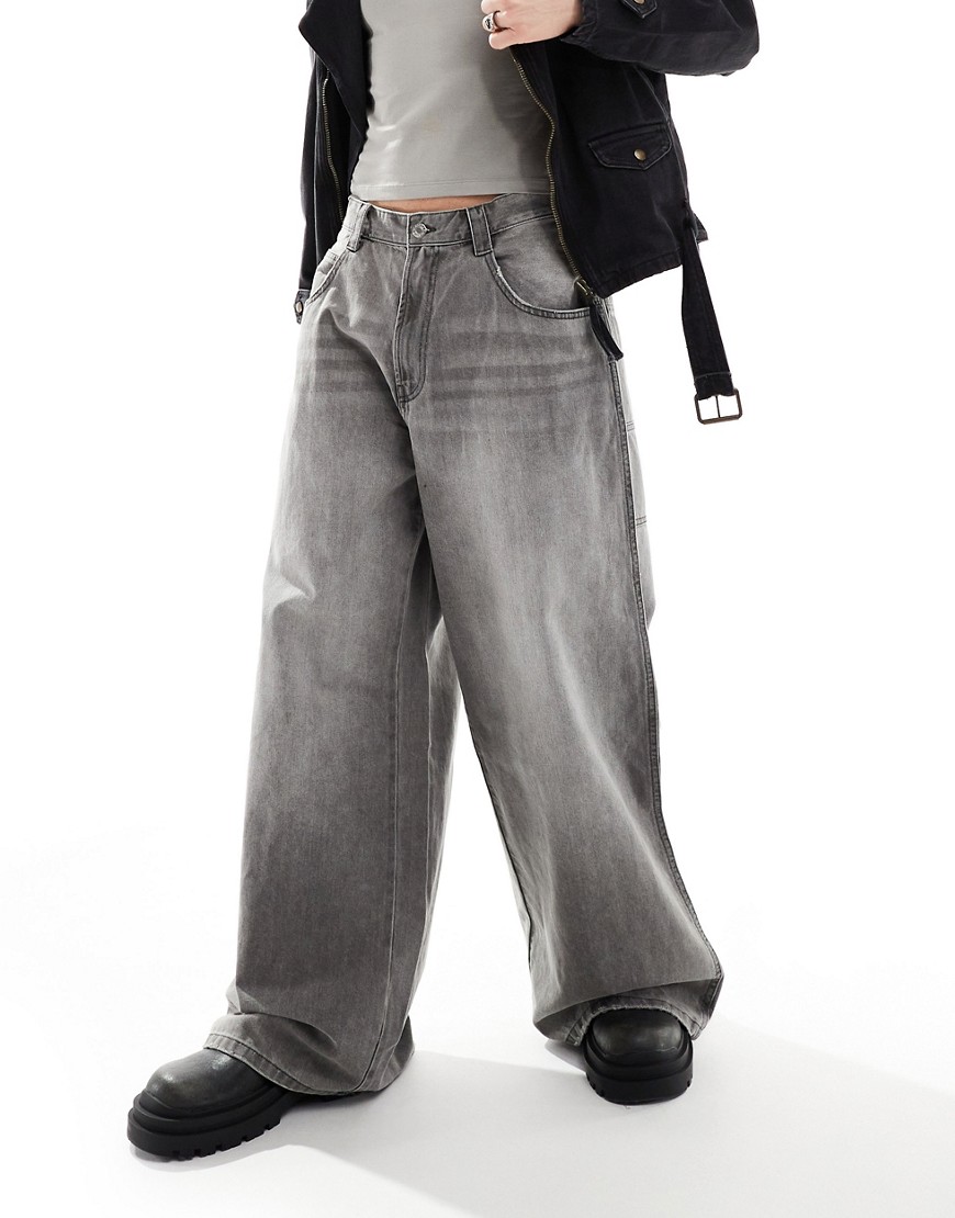mega baggy fit jeans in washed gray