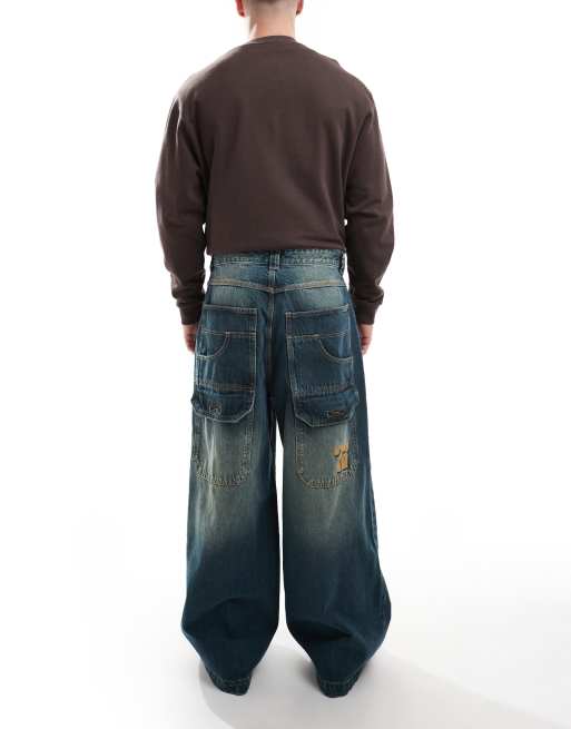 Bershka mega baggy jeans in blue wash ASOS