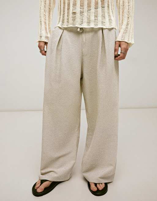Bershka - Mega - Pantaloni ampi color pietra a quadri, 3 di 4