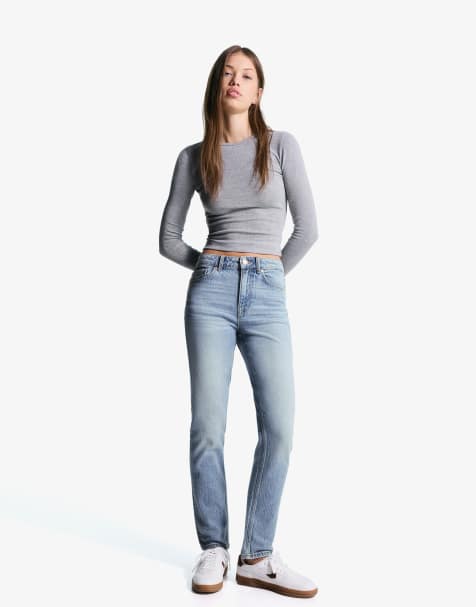 Bershka – Mellanblå, bekväma mom jeans med hög midja - view 1