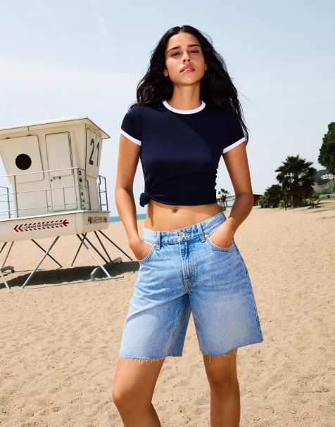 Bershka – Mellanblå bermudashorts i denim - view 1