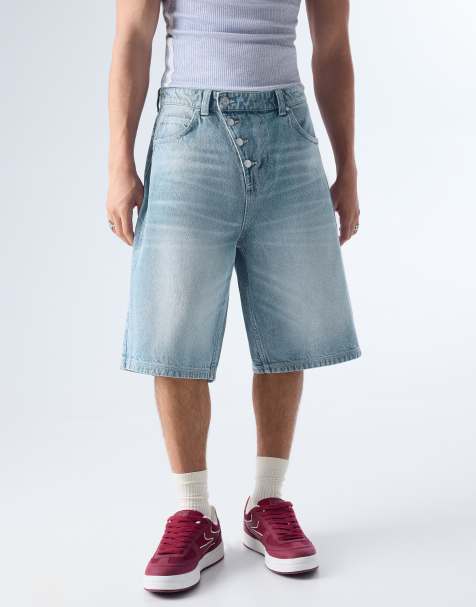 Bershka – Mellanblå bermudashorts med barrelben och korsad detalj - view 1