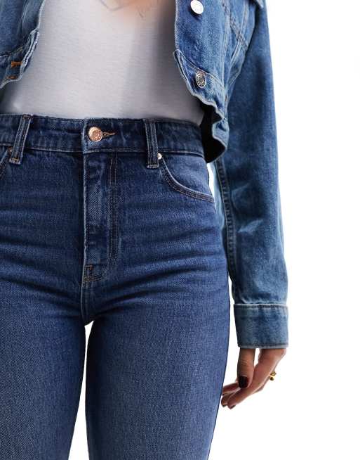 Bershka – Mellanblå bootcut-jeans med hög midja och slitsad nederkant , 5 av 5