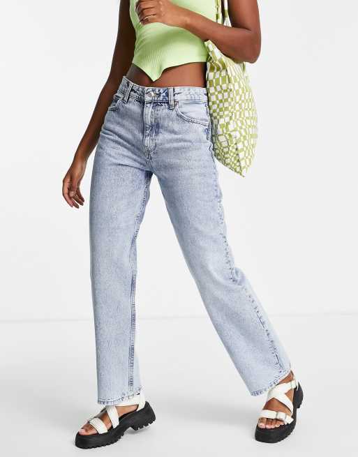 Bershka – Mellanblå dad jeans med hög midja