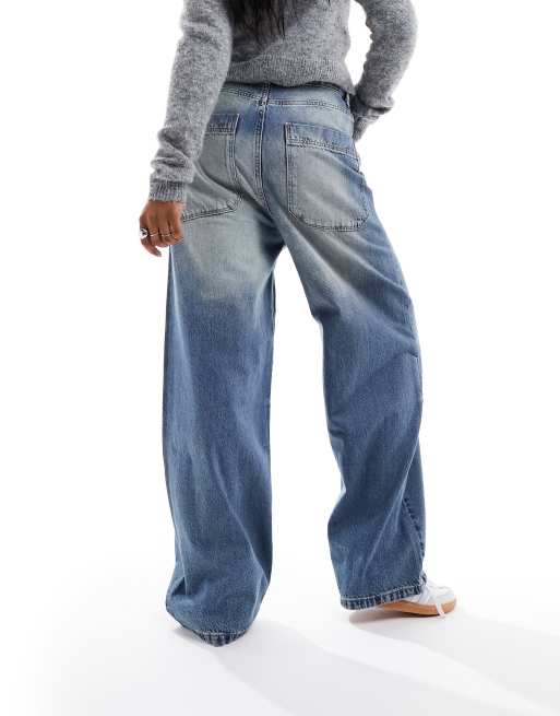 Bershka – Mellanblå, extra baggy jeans med hög midja och smutsig tvätt, 3 av 5