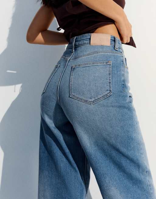 Bershka – Mellanblå jeans med hög midja och barrelben, 4 av 5