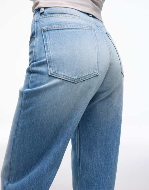 Bershka – Mellanblå jeans med raka ben, vida ben och uppvikt nederkant, 2 av 4