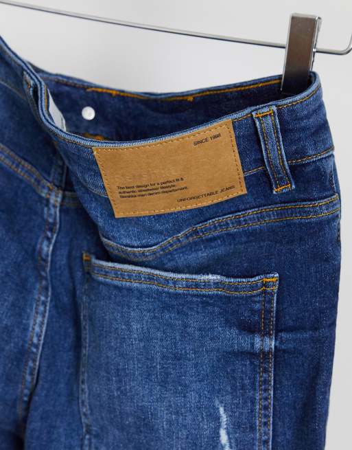 Bershka – Mellanblå superskinny jeans med revor på knäna, 3 av 4
