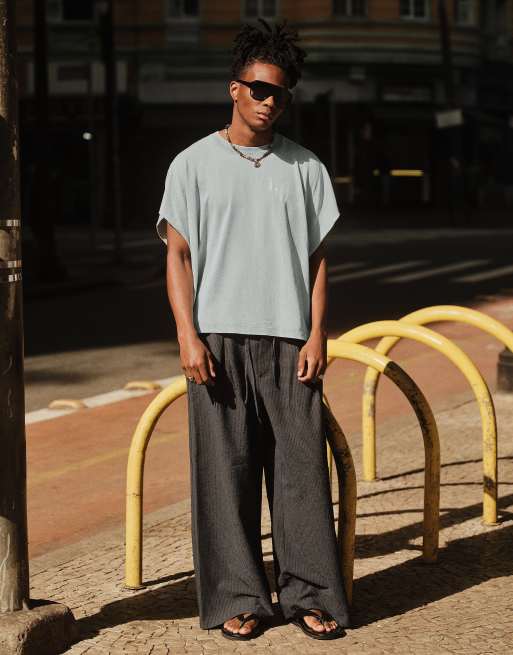 Bershka – Mellanblå t-shirt i oversize med arbetartryck, 2 av 4