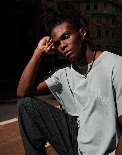 Bershka – Mellanblå t-shirt i oversize med arbetartryck, 3 av 4