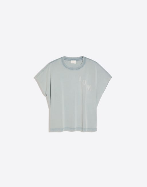 Bershka – Mellanblå t-shirt i oversize med arbetartryck, 4 av 4