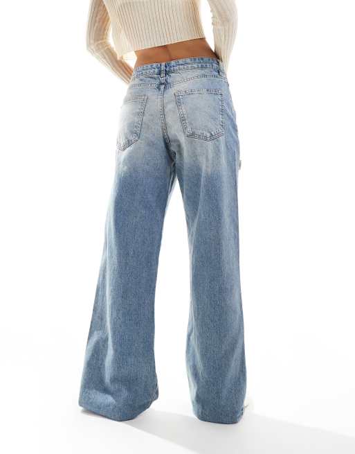 Bershka – Mellanblå, tvättade och baggy jeans med rosetter, 3 av 5