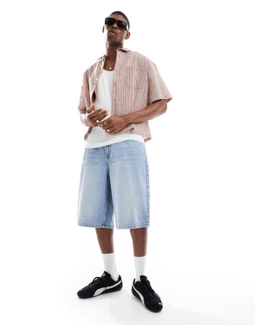 Bershka - Mellemblå baggy denimshorts