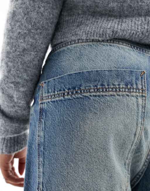 Bershka - Mellemblå, højtaljede og superløse jeans i snavset vask, 4 af 5