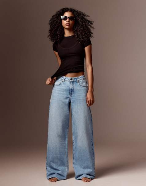 Bershka - Mellemblå jeans med høj talje og vide ben - view 1
