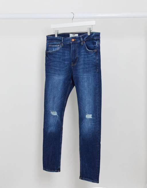 Bershka - Mellemblå super skinny-jeans med flænsede knæ