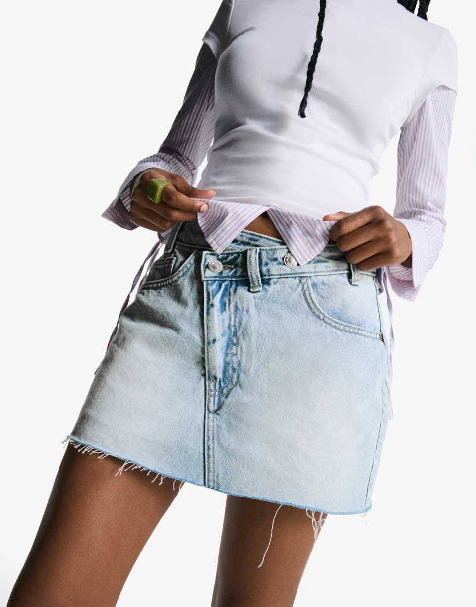 Mid blue denim mini skirt