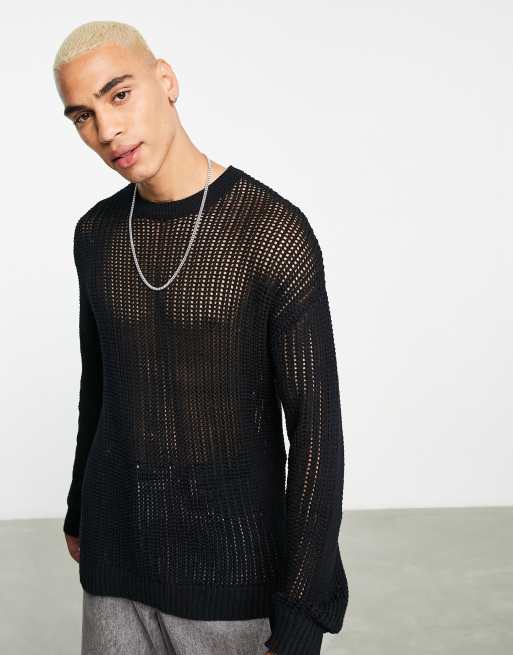 Bershka mesh knitted jumper in black | ASOS