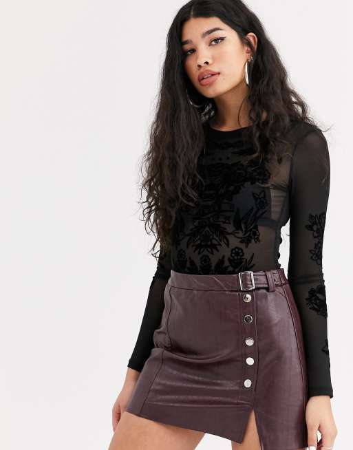 Bershka mesh long sleeve body in black | ASOS