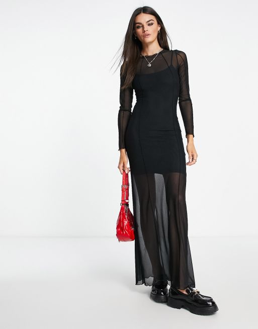 Black mesh overlay dress sale