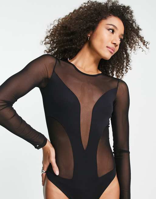 Black paneled mesh bodysuit