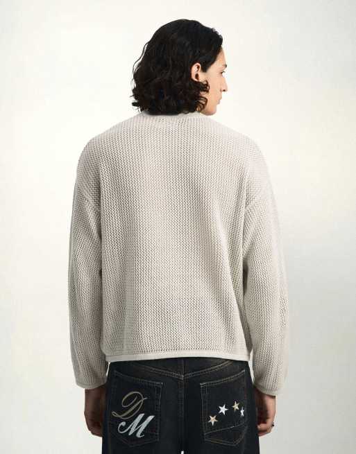 Bershka Mesh print jumper in sand, 3 of 5