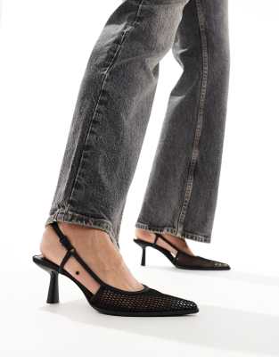 Bershka mesh slingback kitten heels in black | ASOS