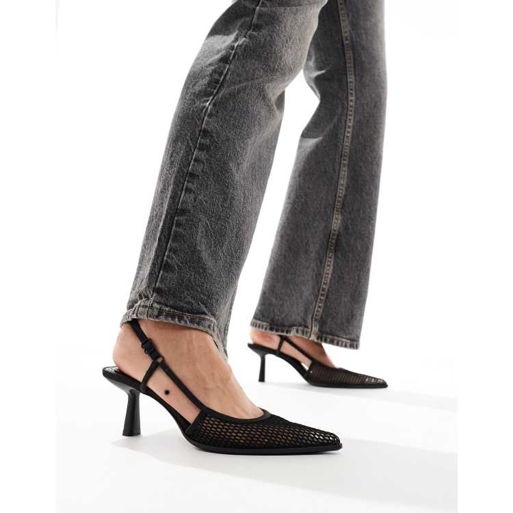 Bershka mesh slingback kitten heels in black | ASOS