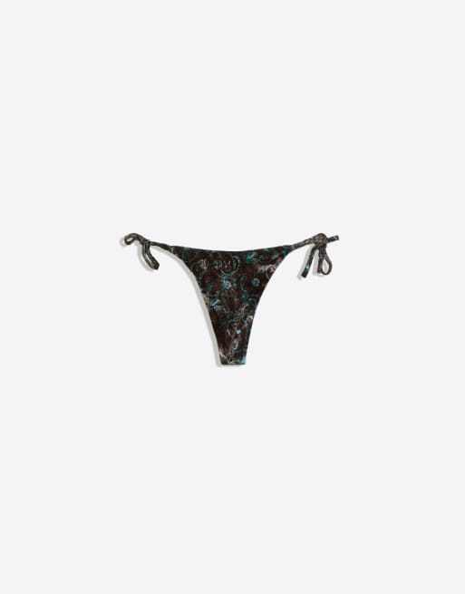 Bershka Mesh thong bikini bottoms in denim blue, 4 of 4