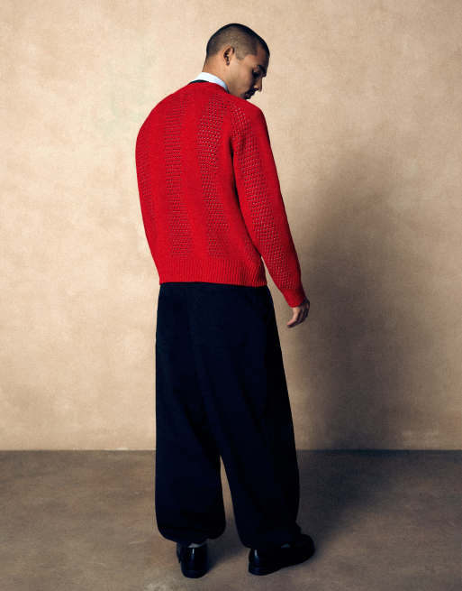 Bershka mesh trui met ronde hals in rood, 4 van 6