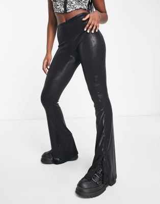 Bershka Petite Faux Leather leggings in Black