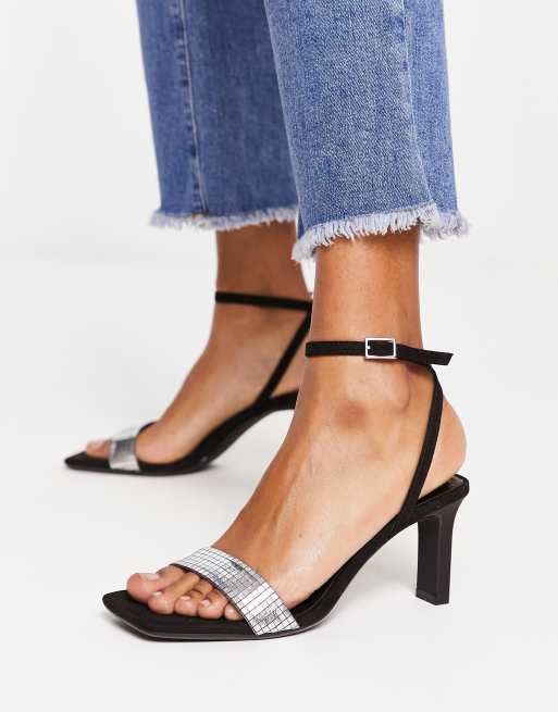 Bershka metallic strap heel sandal in black ASOS